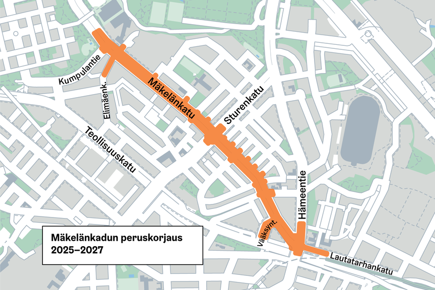 Kartta, johon on merkitty tulevan työmaa-alueen sijainti.
