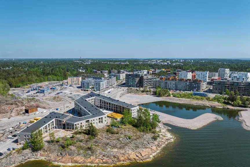 Ilmakuva Kruunuvuorenrannan asuinalueesta.