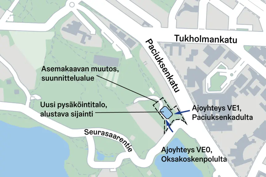 Pysäköintitalon sijainti kartalla.