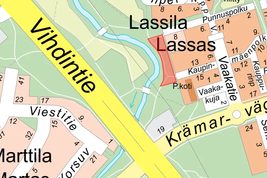 Työskentelyalue kartalla.