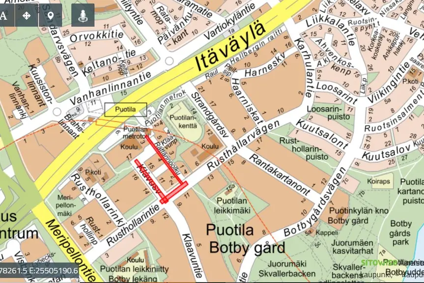 Työalue kartalla.