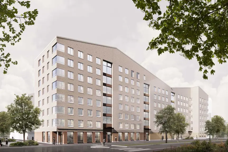Havainnekuva TA-yhtiöiden rakennuttamasta talosta.