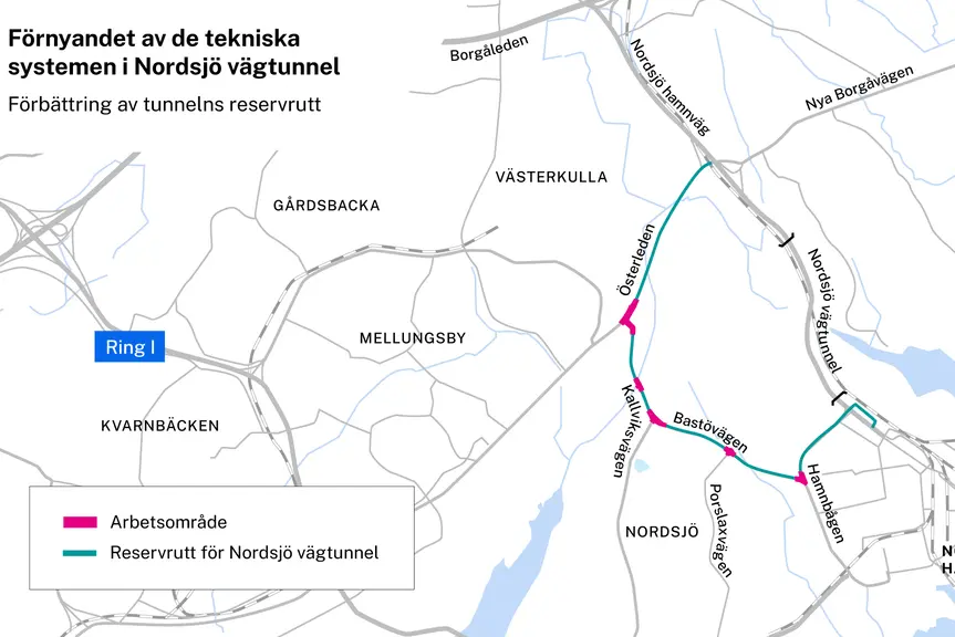  Fem arbetsområden på reservrutten.