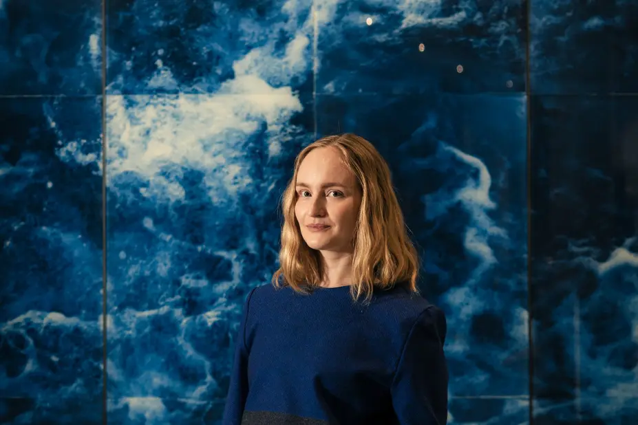 The artist with her new artwork Yearning Sea