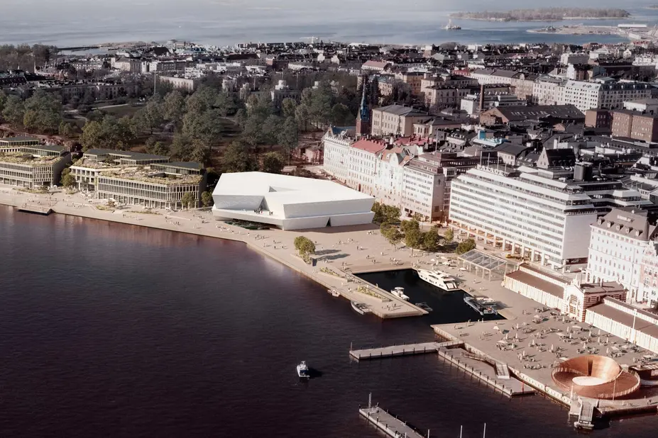 Havainnekuva, ehdotus Kumma uuden arkkitehtuuri- ja designmuseon suunnittelukilpailu.