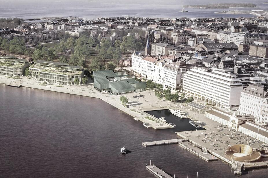 Havainnekuva, ehdotus Tyrsky, uuden arkkitehtuuri- ja designmuseon suunnittelukilpailu.