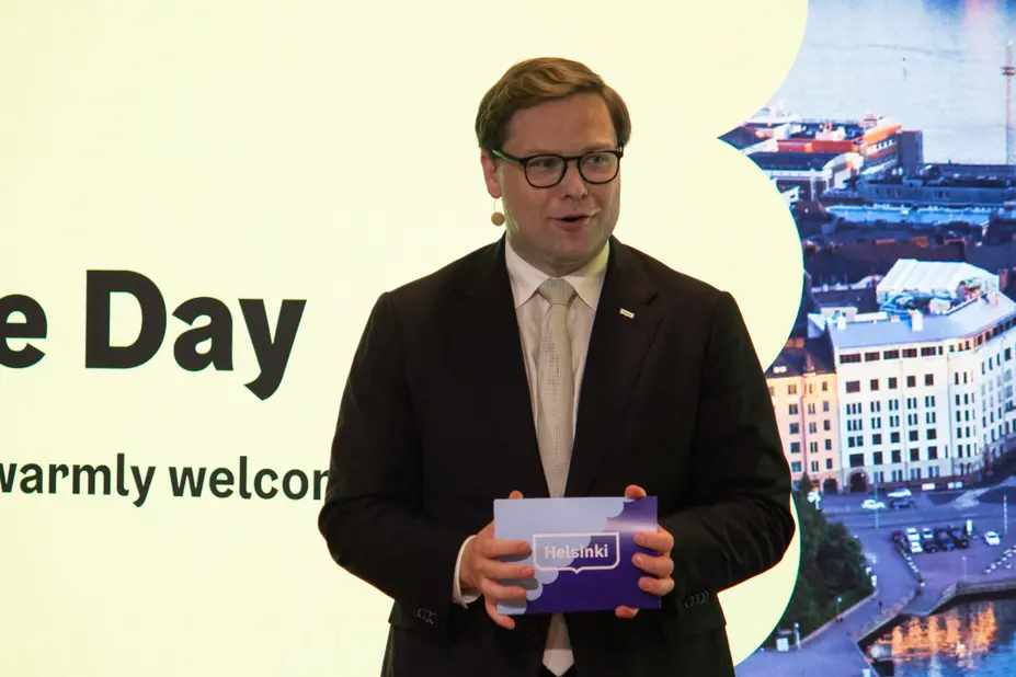 Helsinki Mayor Daniel Sazonov at the 2026 Helsinki Welcome Day.