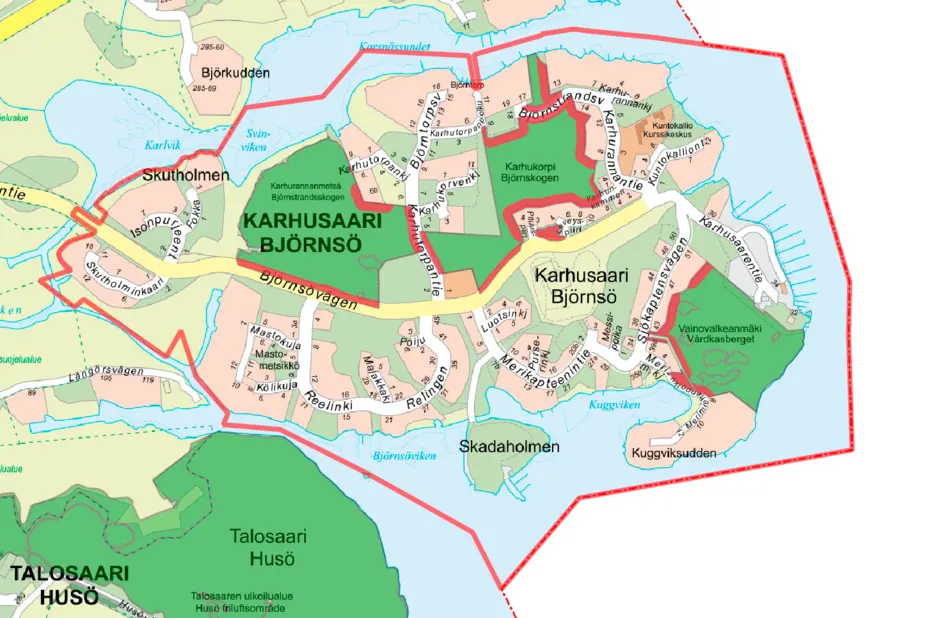 Karhusaaren työskentelyalue kartalla.