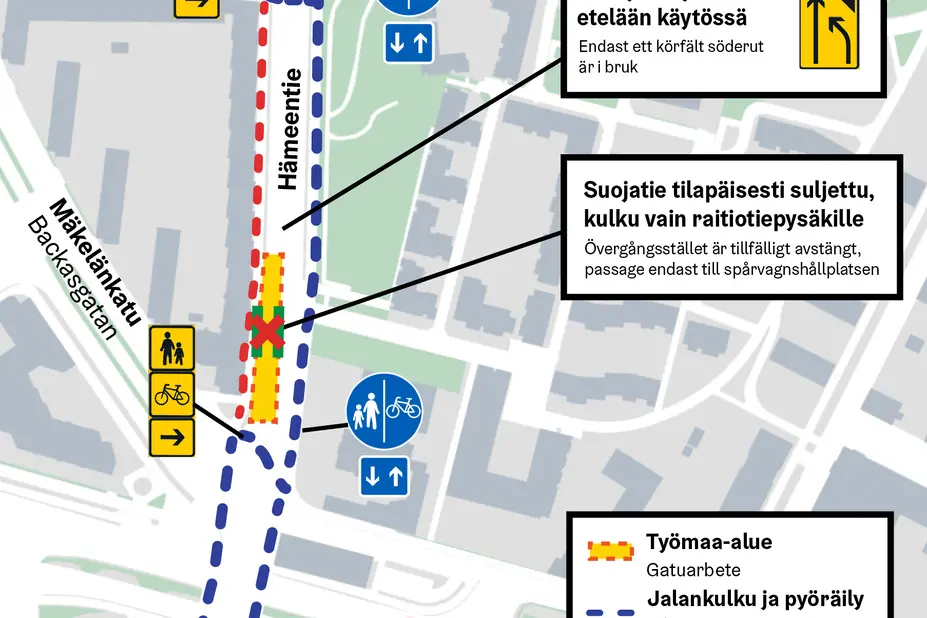 Kartta Hämeentien kaukolämpötöistä