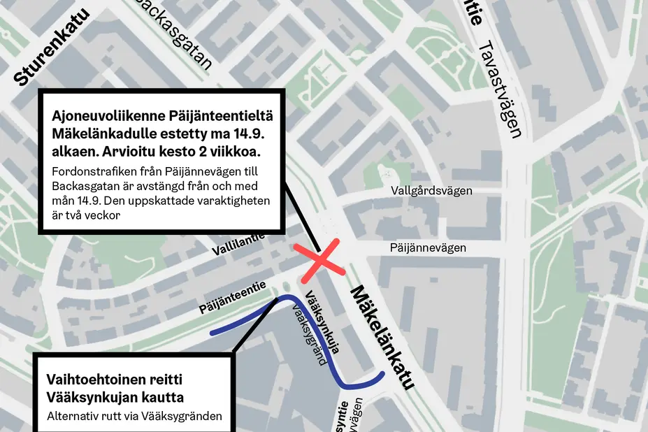 Kartta liikennejärjestelyistä Päijänteentiellä