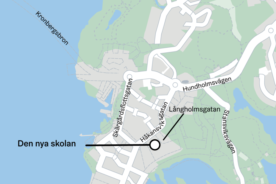 Karta över den nya skolans läge.