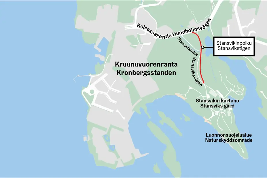 Stansvikinpolun sijainti kartalla.