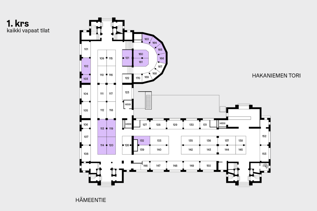 Vacant facilities on the first floor (as of November 2022).  Photo: Helsingin Kaupunkitilat Oy
