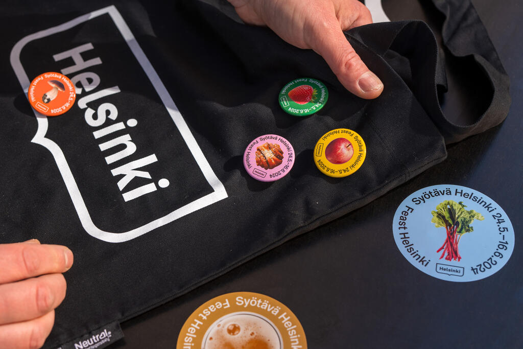 Food and drink-themed stickers mark the events that are associated with the Feast Helsinki food festival. Photo: Mika Ruusunen