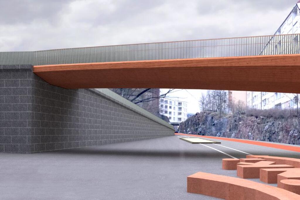 Den nya bron kommer att få samma färg som konstverket Love Helsinki på banan. Bild: Sitowise