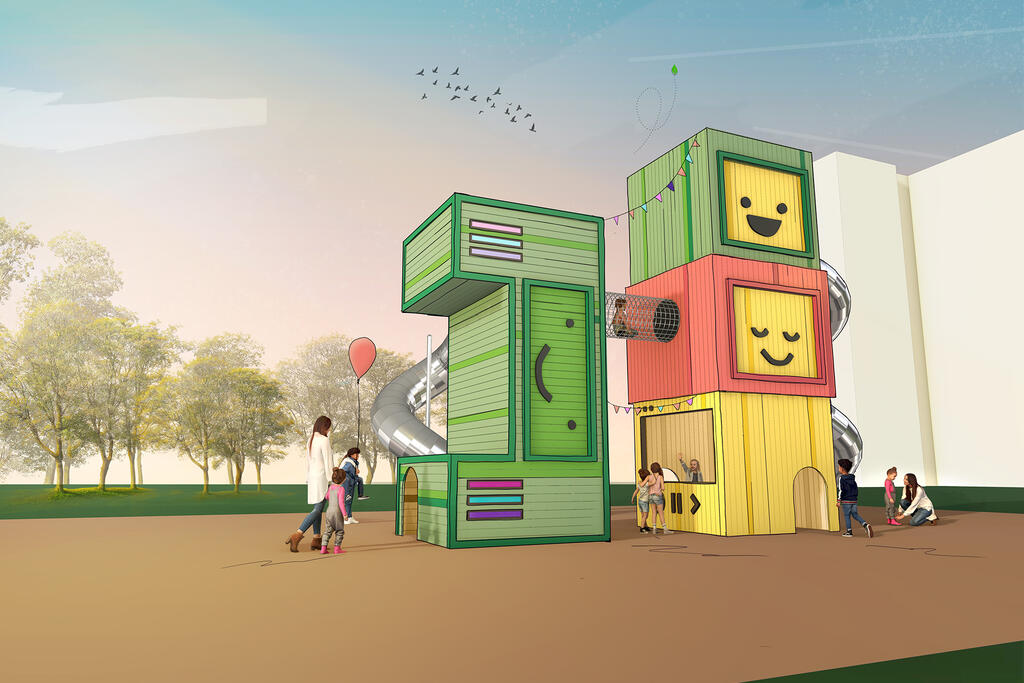 Illustration of the upcoming main play equipment in the playground, which depicts a computer processor.  Photo: Monstrum