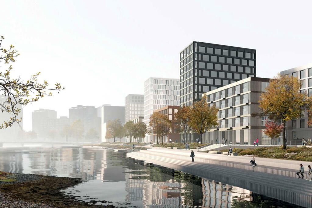 Detaljplanelösningen för Sörnäs strand möjliggör ett nytt och trivsamt stadsrum vid stranden i Södervik. Bild: Anttinen Oiva Arkkitehdit
