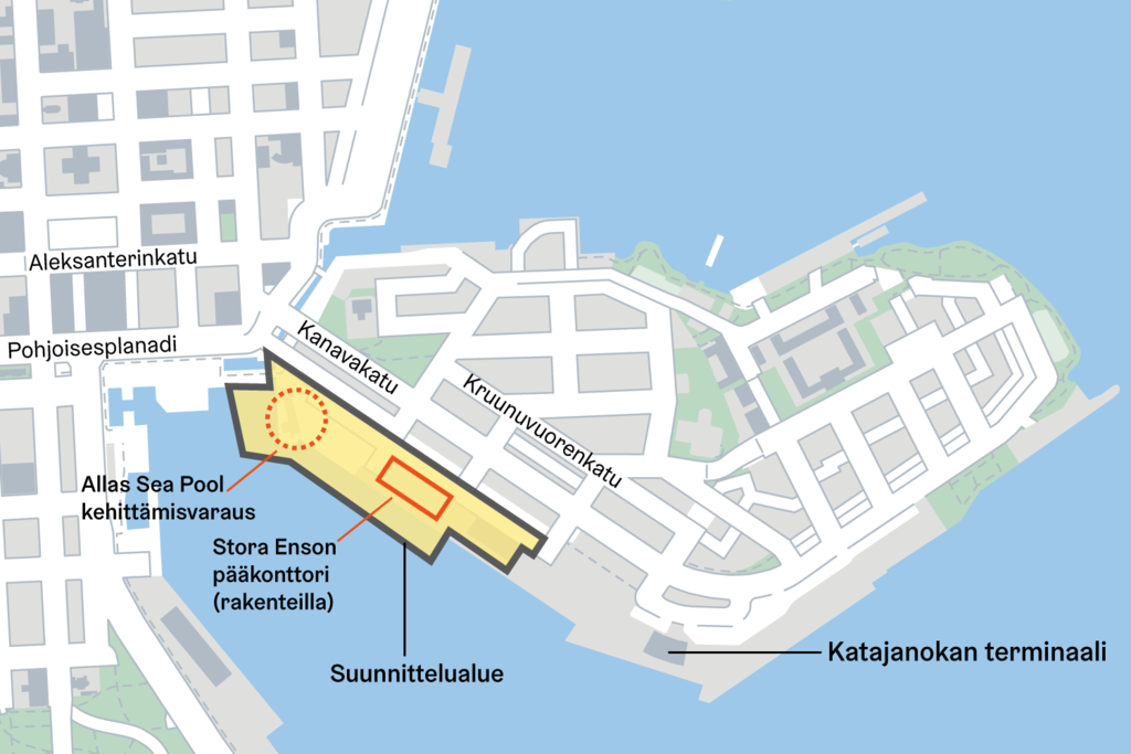 Map of the planning area for the eastern part of South Harbour. Photo: Helsingin kaupunki