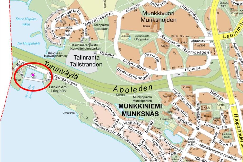 Tarvonsalmen kävelysilta kartalla. Kuva: kartta.hel.fi