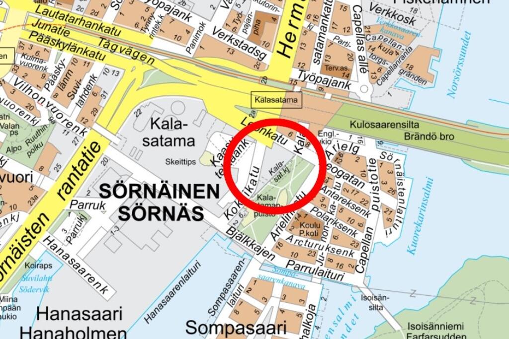 Kehittämisvarausalueen sijainti kartalla.  Kuva: Helsingin kaupunki