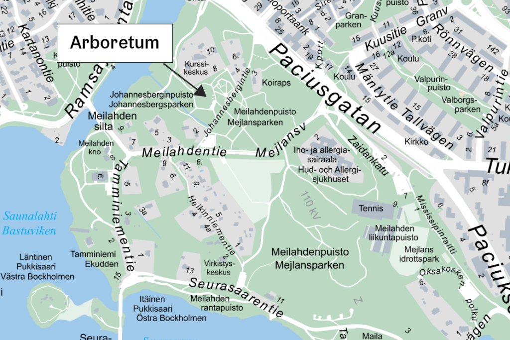 Karttakuva Meilahden arboretumista