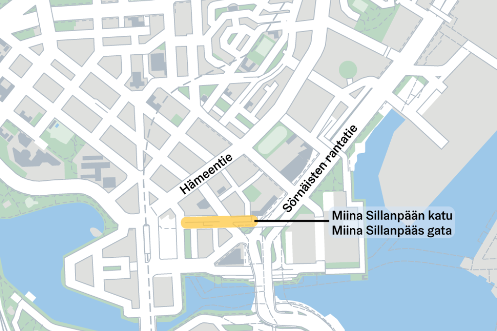 Miina Sillanpään katu kartalla.