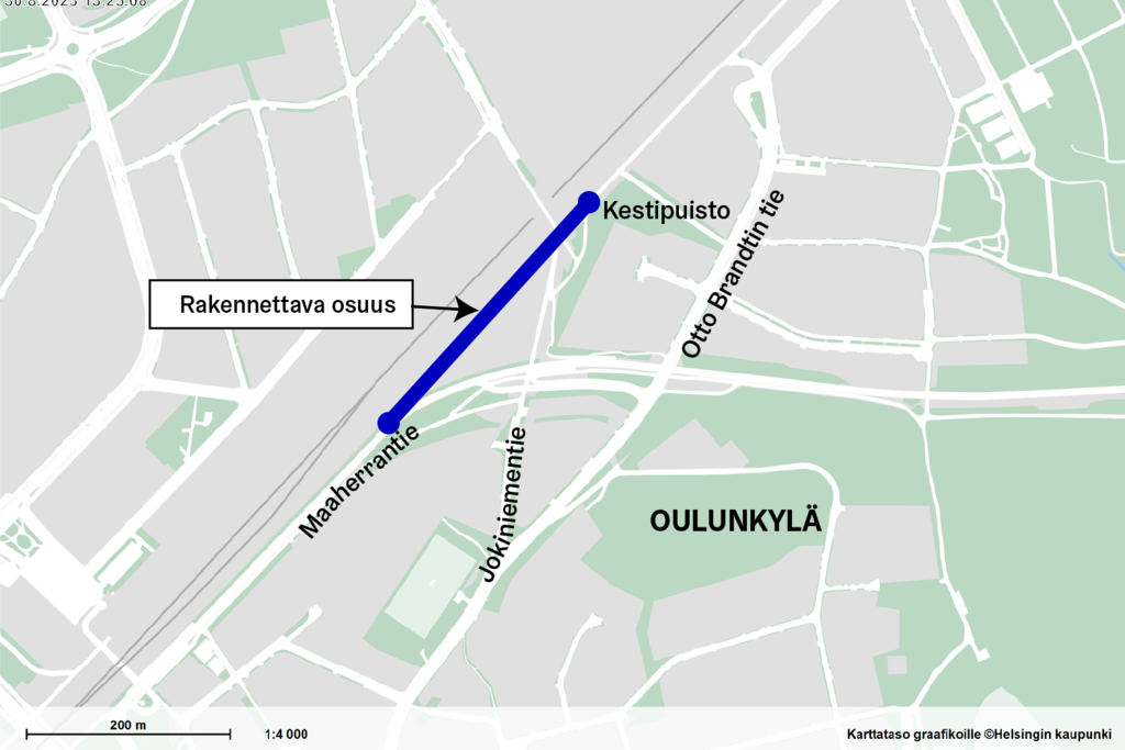 Karttakuva rakennettavan alueen sijoittumisesta. Kuva: Helsingin karttapalvelu