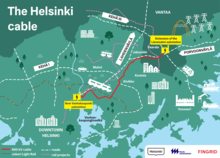 Map of cable route in Helsinki.