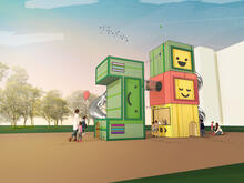 Illustration of the upcoming main play equipment in the playground.