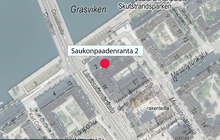 Karttailmakuva Saukonpaadenranta 2:n sijainnista.