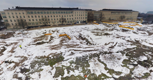  Laakson sairaala-alueen paljas maa ja vanhat rakennukset joulukuussa 2022.