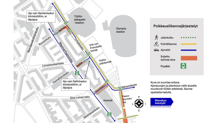 Kartta liikennejärjestelyistä.