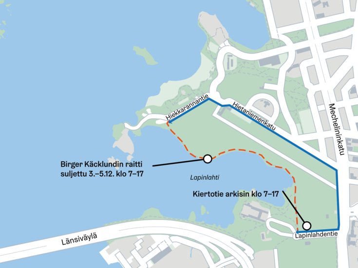 Kartta suljetusta raitista.