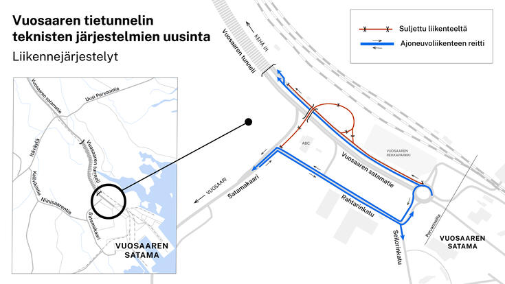 Poikkeusliikennejärjestelyt kartalla.