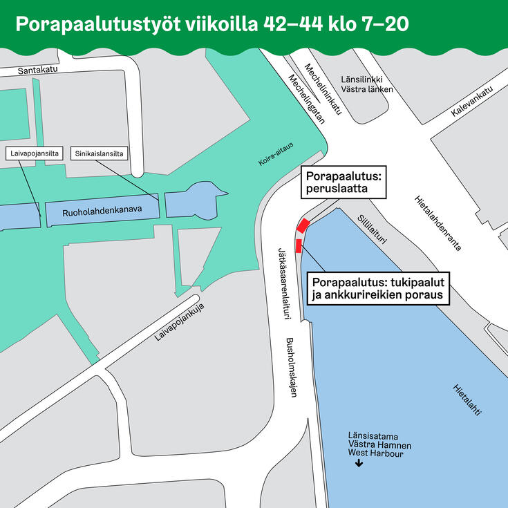 Karttakuva porapaalutustöistä viikoilla 42-44.