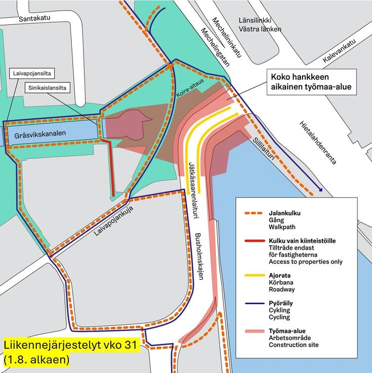 Jätkäsaaren sillan liikennejärjestelyt 1.8.2025 alkaen