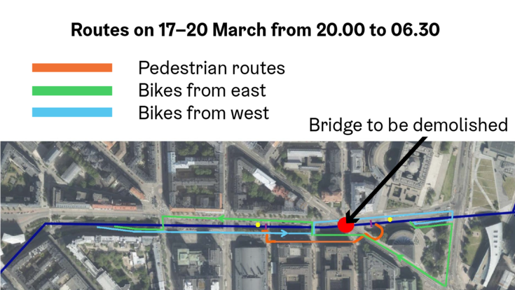 The map of routes during the bridge demolition.