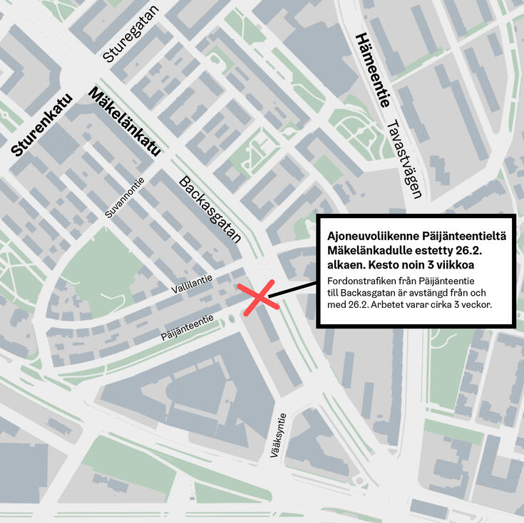 Kartta liikennejärjestelyistä Päijänteentiellä