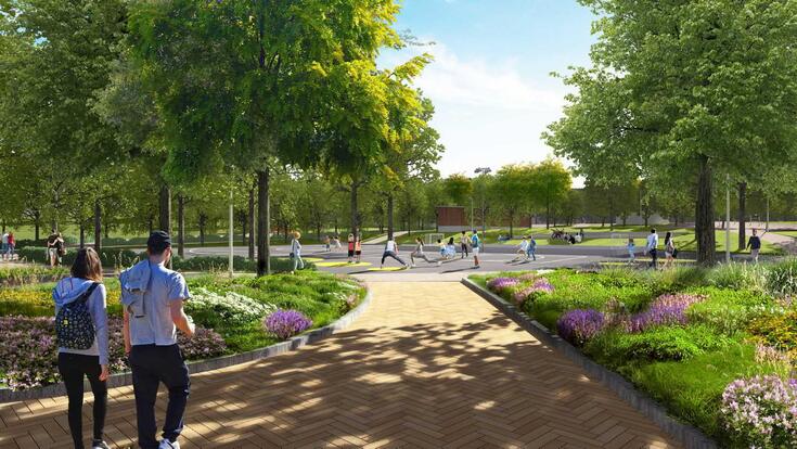 Digitaalisesti tehty kuva puistosta.