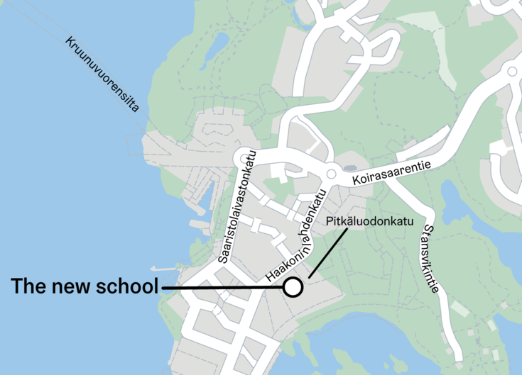 The map showing the location of the new school.