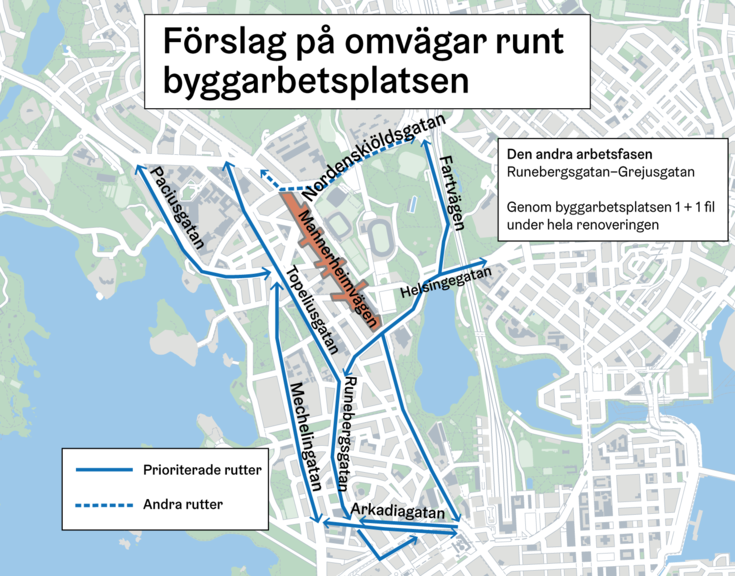 Förslag till ersättande rutter för motorfordon.