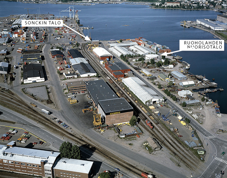 Ilmakuva Jätkäsaaresta 1980-luvulla.