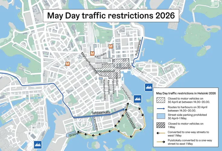 A map of May Day traffic restrictions 2026.