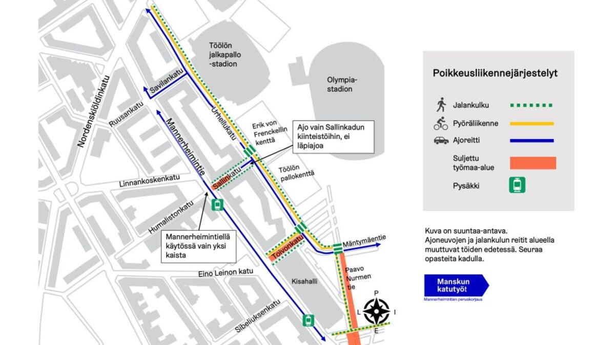 Kartta Sallinkadun risteyksen liikennejärjestelyistä.
