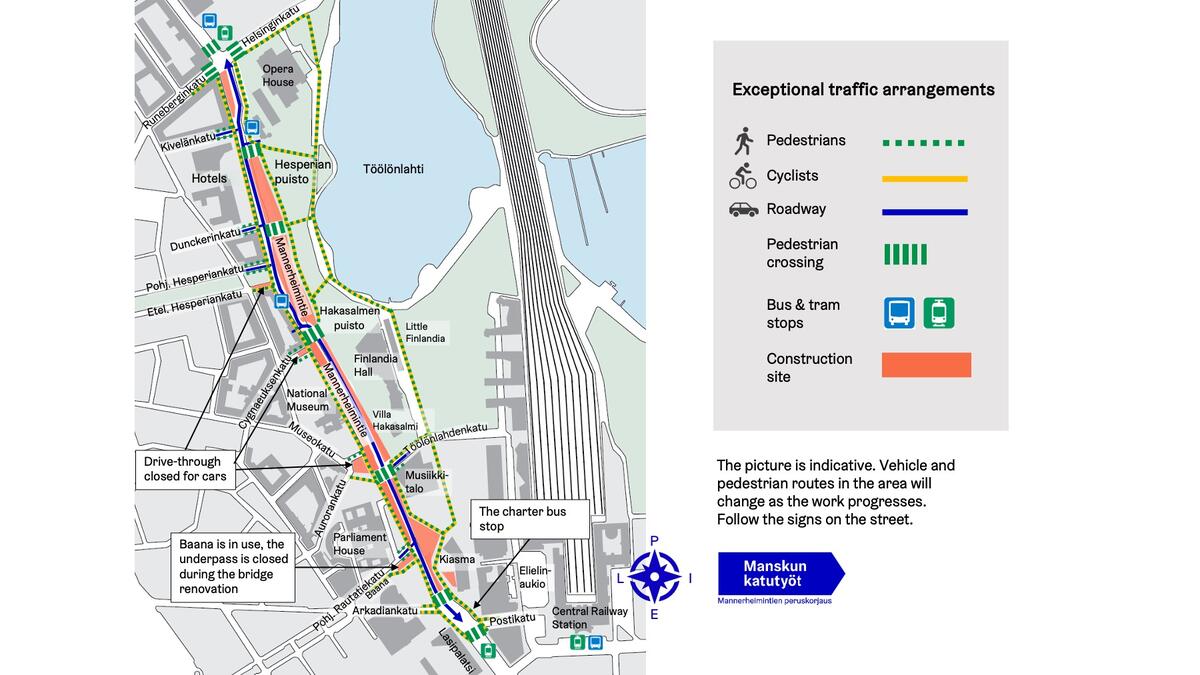 Map of traffic arrangements on Mannerheimintie. 