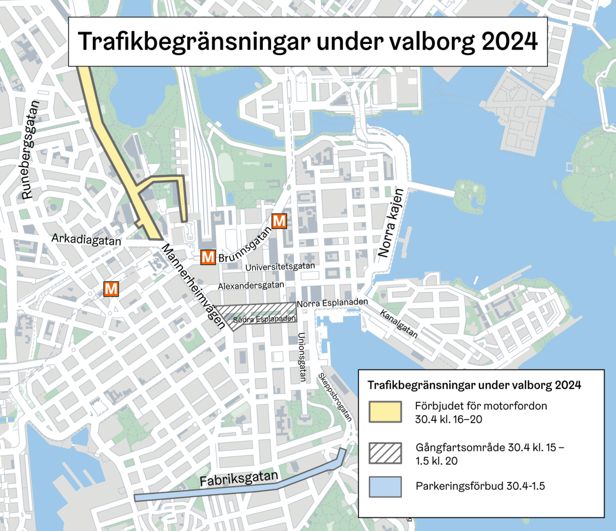 Med trafikbegränsningar tryggas bland annat smidig kollektivtrafik inom valborgens evenemangsområden.
