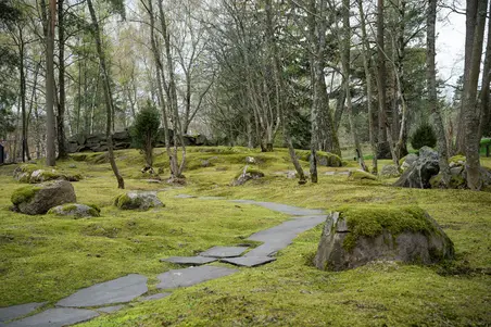 Japanilaisvaikutteinen puutarha Roihuvuoressa.