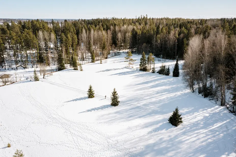 Ilmakuva Pirttimäen hiihtoladuista.