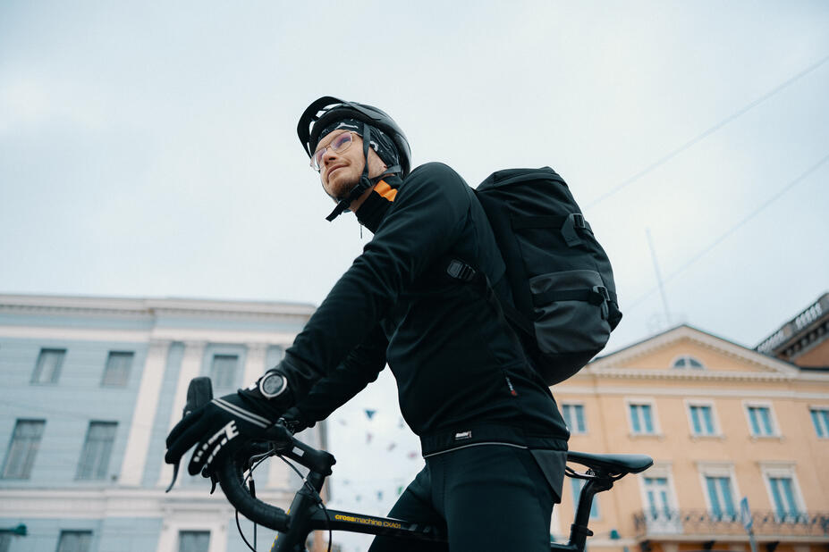Cycklist on top of his bike