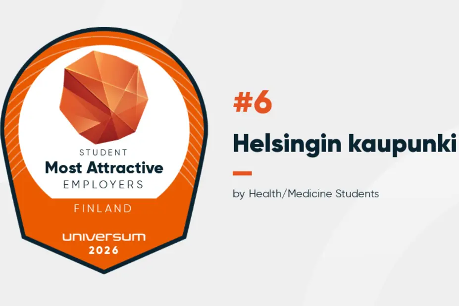 Srudent Most Attractive Employer Finland Universum 2026. 6. sija Helsingin kaupunki. By Health/Medicine Students.